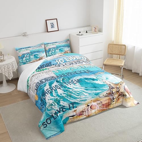 Miniatura 2 de Castle Fairy Juego de edredón de tamaño matrimonial, diseño de concha de estrella de mar y citas inspiradoras, colección de dormitorio, juego de