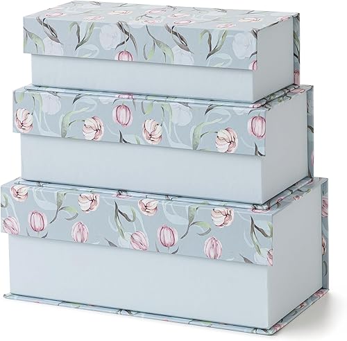 Miniatura 11 de Soul & Lane - Cajas de almacenamiento decorativas con tapa, juego de 3 cajas de cartón para decoración del hogar y documentos, organizadores de