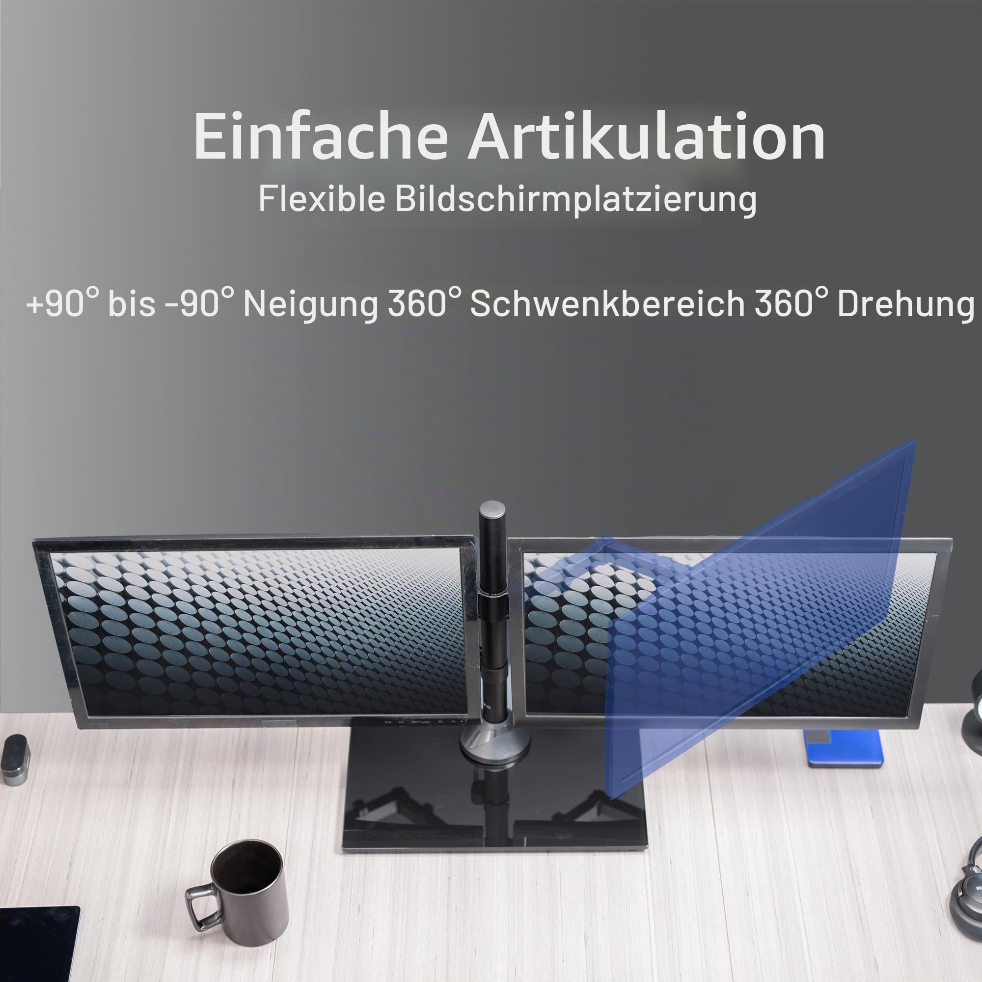 VIVO Freistehender Dual-Monitor-Ständer mit eleganter Glasbasis und verstellbaren Armen, Halterung für 2 Bildschirme bis zu 32 Zoll und je 10 kg, Schwarz, STAND-V002FG | Gelenkiger, freistehender verstellbarer Monitorarm schwarz mit Glasfuß Computerstände