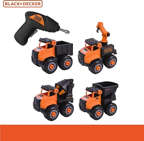 Miniatura 2 de Black & Decker Juego de mini camiones de construcción desmontables, cuatro camiones duraderos y taladro eléctrico para pequeños constructores