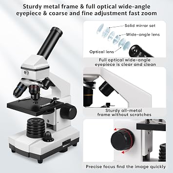 Microscope for Adults Professional:Compound Microscope for Kids 8-12,100X-2000X Kids Microscope Kit with Prepared Microscope Slides and Covers,Plant Stereo Microscopes for Kids Homeschool Lab