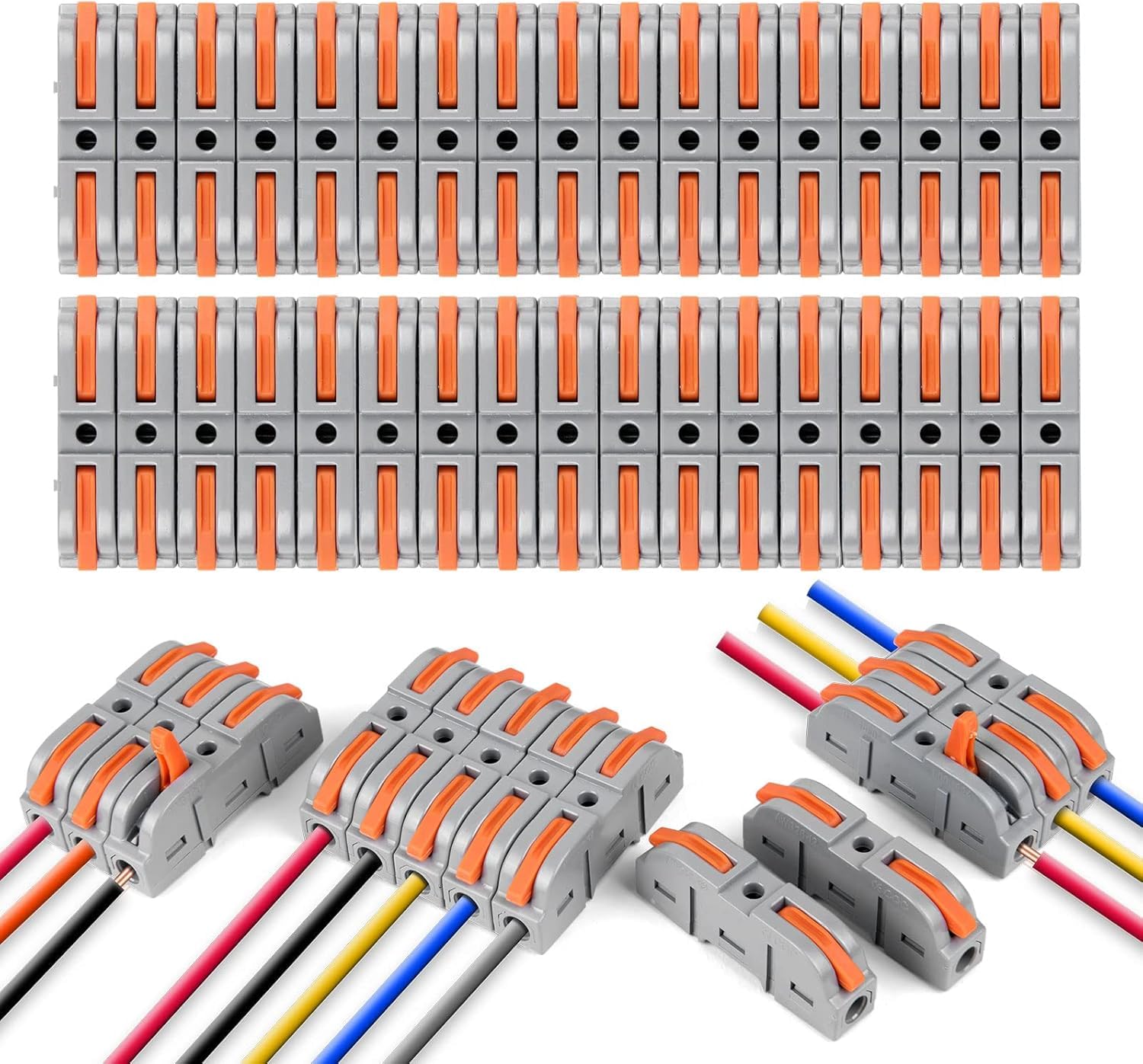 Shopping Mart 34 pcs wire connectors set,universal connection terminals,actuation lever & flame-retardant wire connectors,quick assemble electrical connectors(1.5 x 3.9 x 0.85 cm)(Grey,Orange Color)-image-32