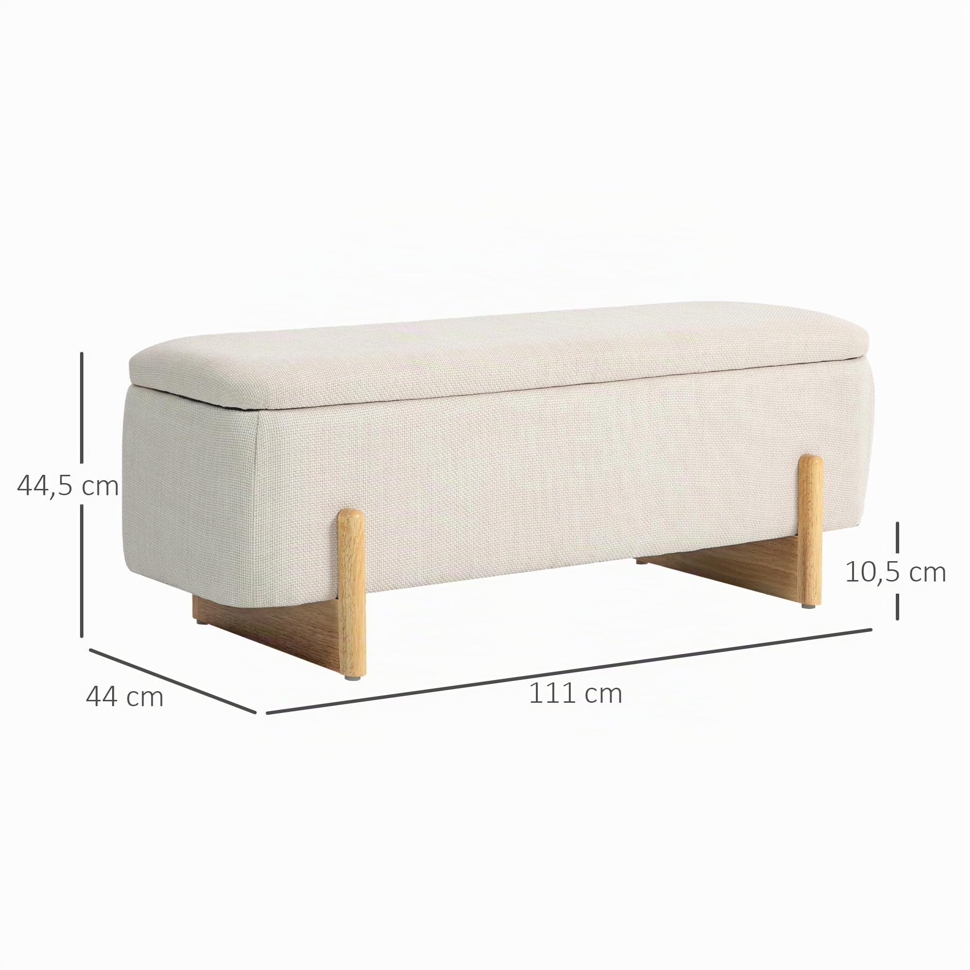 HOMCOM Banc de Rangement Bout de Lit Rembourré 111 x 44 x 44,5 cm Crème