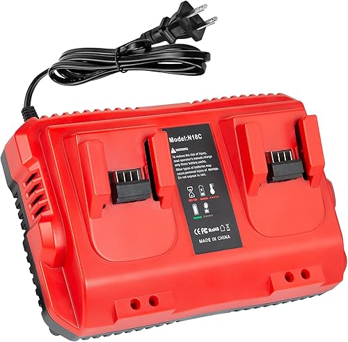 Lenoya Cargador rápido de repuesto de 4Ah para cargador de batería Milwaukee M18 de 2 puertos compatible con cargador Milwaukee de 18 V 48-59-1812