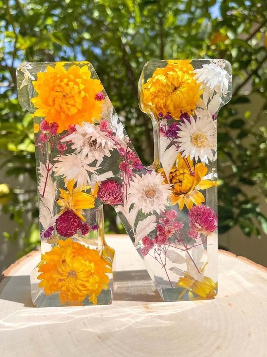 Handmade Floral Night Light, Floral Resin Night Light Letter