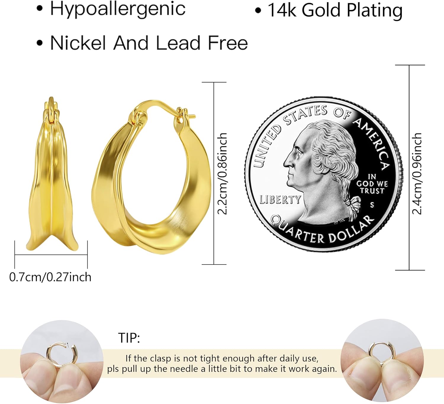 14K Gold Plated Sterling Silver Post Gold Hoop Earrings,Lightweight Chunky Gold Hoop Earrings for Women - Image 4