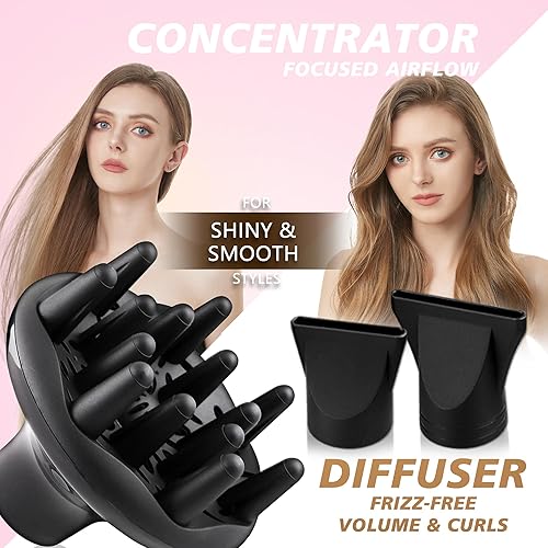 Miniatura 4 de VAGARY Professional Salon 2200W Blower Dryer with Diffuser Concentrator Nozzles,Negative Ionic Blow Dryer,Low Noise Hair Dryers,2 Speeds and 2 Heat