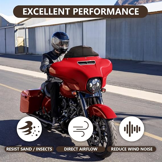 9 Wave Windshield Windscreen for Harley Touring Street Glide Electra Glide Ultra Limited FLHT FLHTC FLHX 2014-2024 Smoked Dark Motorcycle Windshield