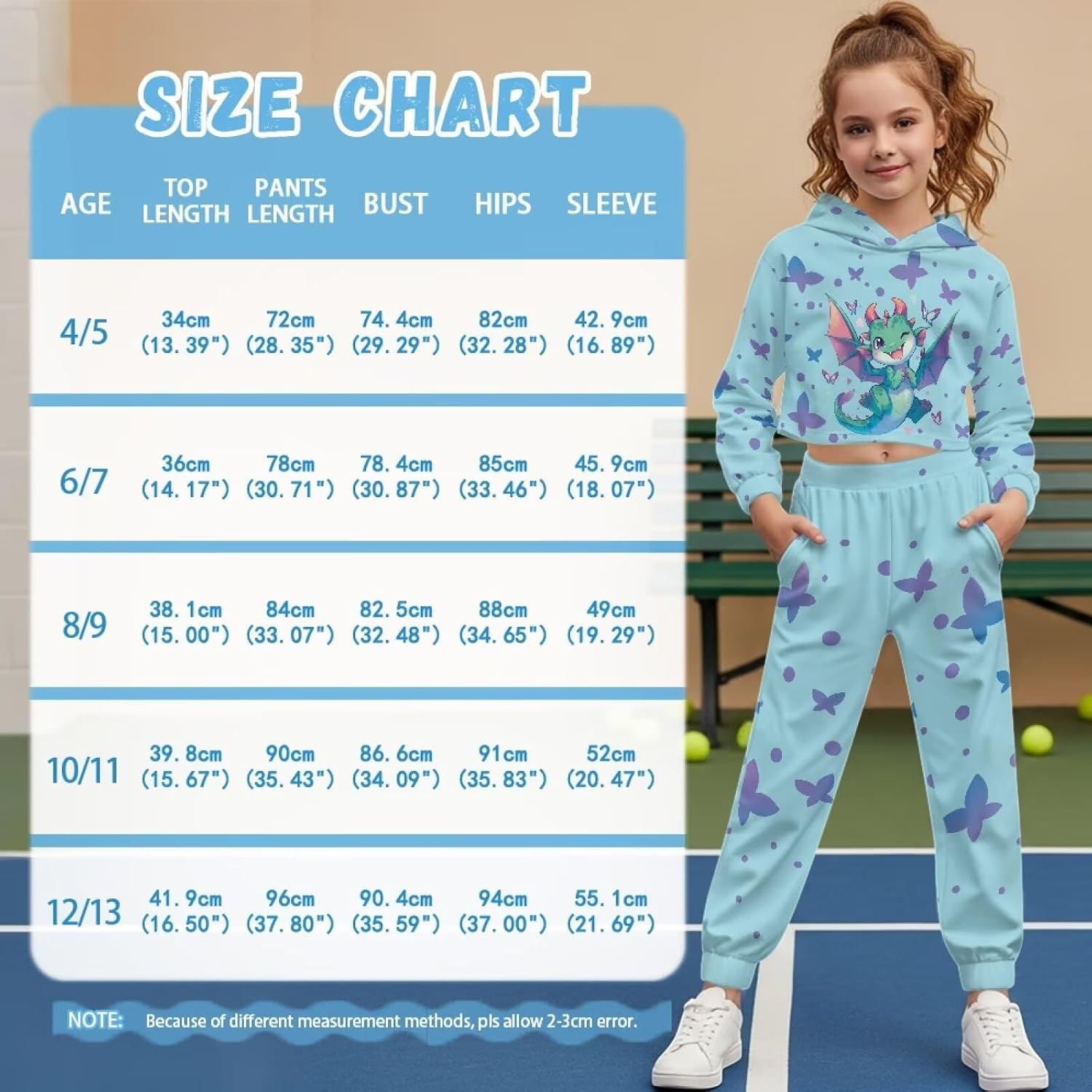 Girls Sweat Suit Set 2 Piece Full Length Crop Top Hoodie Sweatshirt and Pant Sets