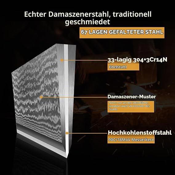 3-Piece Damascus Knife Set Kitchen Knife Set Made of 67 Layers Damascus Steel Pakka wood handle professional damask knife set in gift box - ideal for professional chefs and hobby chefs