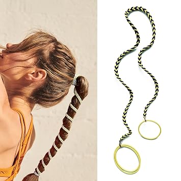 Thick Hair Ties for Women, 25" Elastic No Tangle Spiral Hair Ties Damage-Free Ponytail Wrap for Thick Long Hair Motorcycle Hair Accessories for Sports- Bike Riding Swim Skiing-Yellow/Navy Blue
