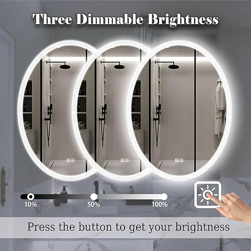 Miniatura 6 de Espejo LED ovalado de 24 x 32 pulgadas para baño, espejo de baño biselado retroiluminado montado en la pared, espejo de tocador iluminado regulable