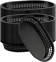 Vista 8 de Paquete de 60 cestas ovaladas de plástico rojo para comida rápida, 9 x 5.7 x 1.6 pulgadas, perfectas para picnic, servir delicatessen, pollo