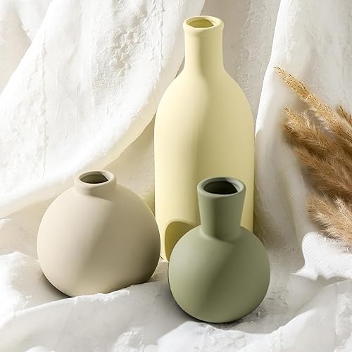 Miniatura 5 de Juego de 3 jarrones de cerámica para decoración del hogar, juego de jarrones rústicos para decoración de mesa, jarrones de cerámica para ramo,