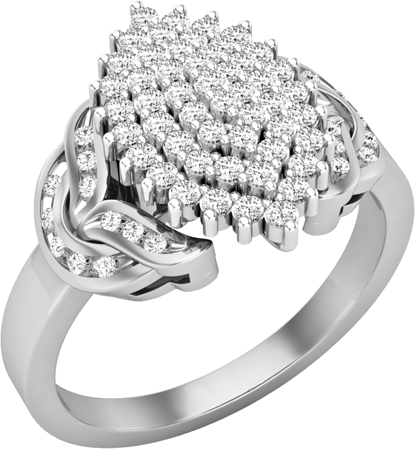 Dazzlingrock Collection 0.50 Ctw Round White Natural Diamond Cluster Right Hand Ring for Women in Real Solid Gold & 925 Sterling Silver