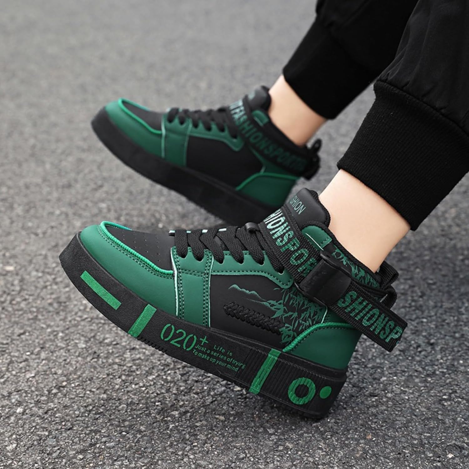 High Top Lace Up Platform Sneakers for Men Leather Flat Heel Breathable Lightweight Round Toe Comfortable Fit Walking Skateboarding Shoes for Daily Wear Casual Street Style Outdoors - Image 4