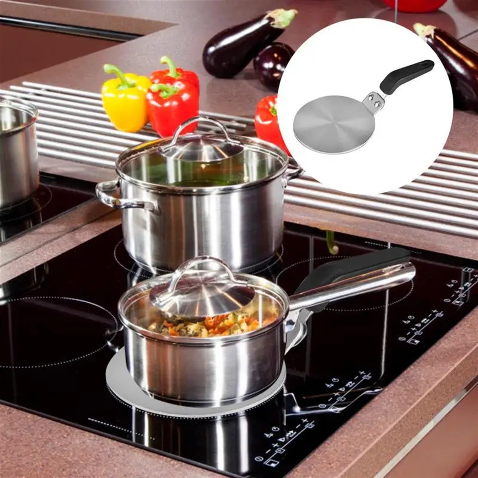 Induktion Adapterplatte Wärmeleitungsplatte for Induktionsherde, Edelstahl-Diffusorringplatte, Induktionsherdschutz, Zubehör(20cm)