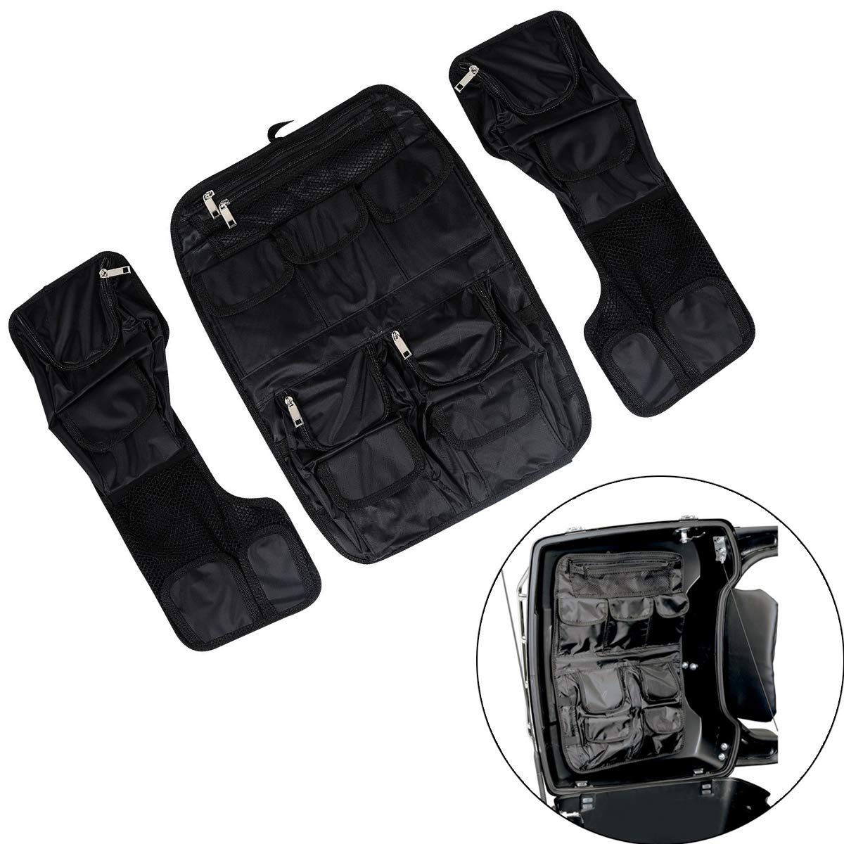 XMT-MOTO Tour Pack Lid Organizer+ Saddlebag Lid Organizer fits for 2008-2013 Harley FLHT/FLHR/FLHX/FLTR models w/OEM Tour pack/Saddlebags,Black