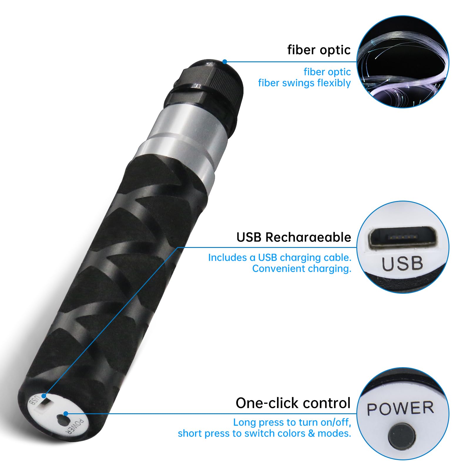 Glasfaser-Peitsche, wiederaufladbare LED-Peitsche in 7 Farben, 4 Lichtmodi, Pixelpeitsche zum Tanzen, geeignet für Rave-Spielzeug, Partys, Lichttänze, EDM, Karneval, Geschenk