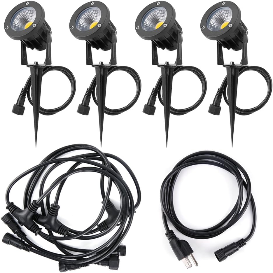 Familite Set of 4Pcs 7W COB LED Landscape Spotlights, Outdoor Waterproof Decorative Spike Path Light- AC110V, Warm White 2700-3000K