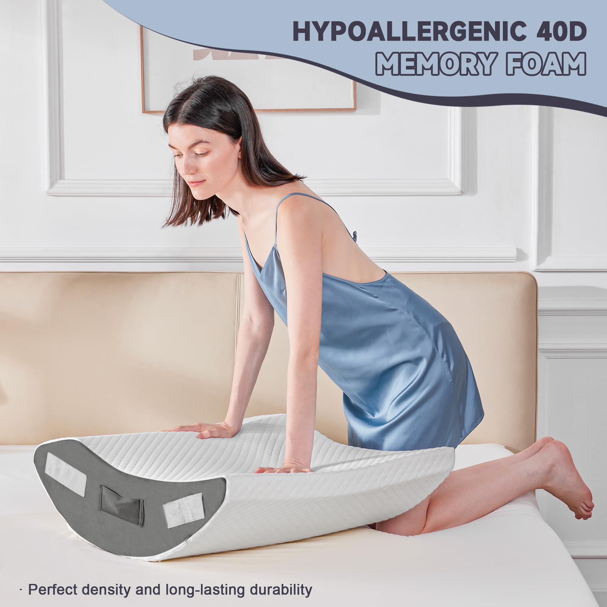 4PCS Orthopädische Bett Keil Kissen Set zum Schlafen, Post-Chirurgie Schaum Kissen für Körper, Rücken und Beine Schmerzlinderung, Dreieck verstellbare Stützkissen mit Säure Reflux Schlafkissen Grau