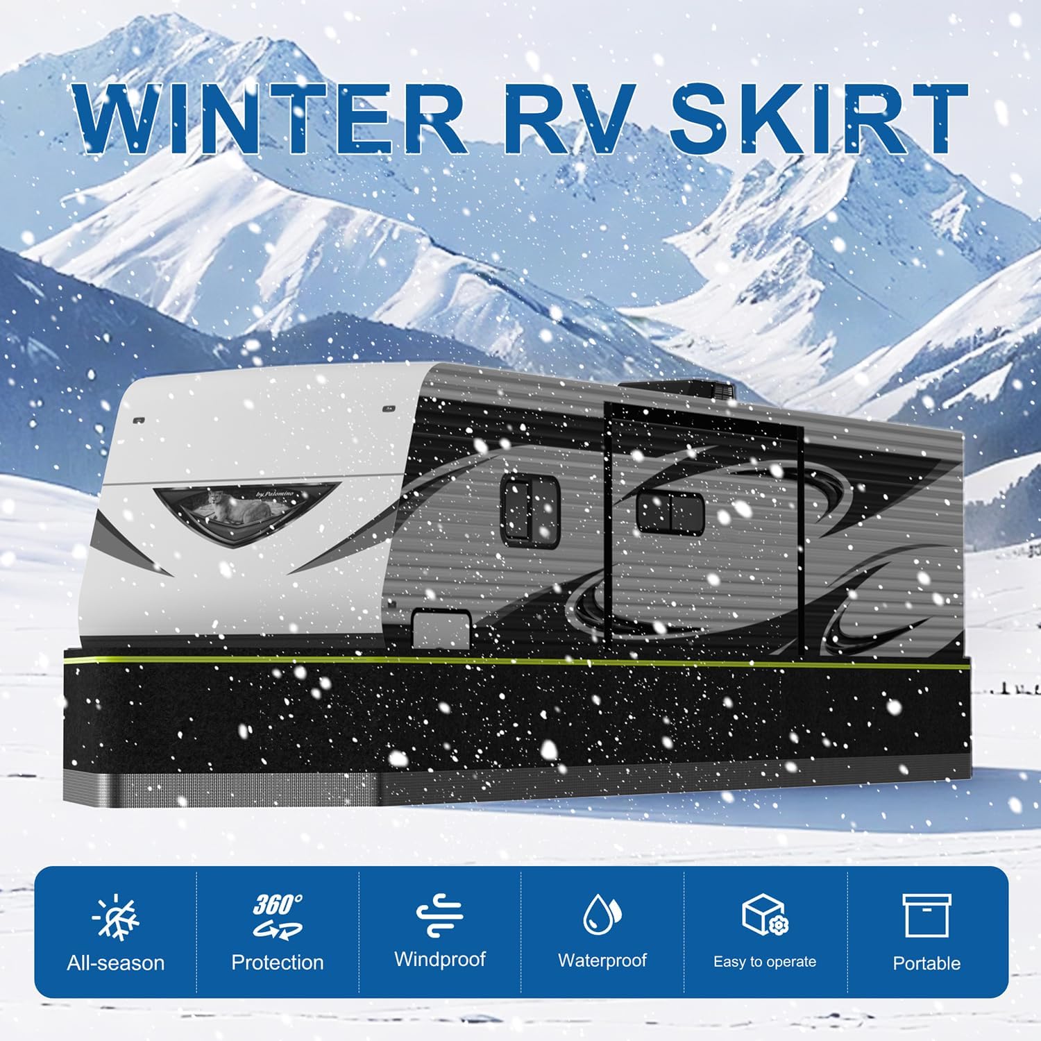 RV Skirting Kits for Winter - Heavy Duty Insulated Camper Skirt for Travel Trailer, 5th Wheel & Motorhome, All Weather Waterproof Windproof Cold Weather & UV Resistant Underpinning Cover, 65ft x 2.6ft