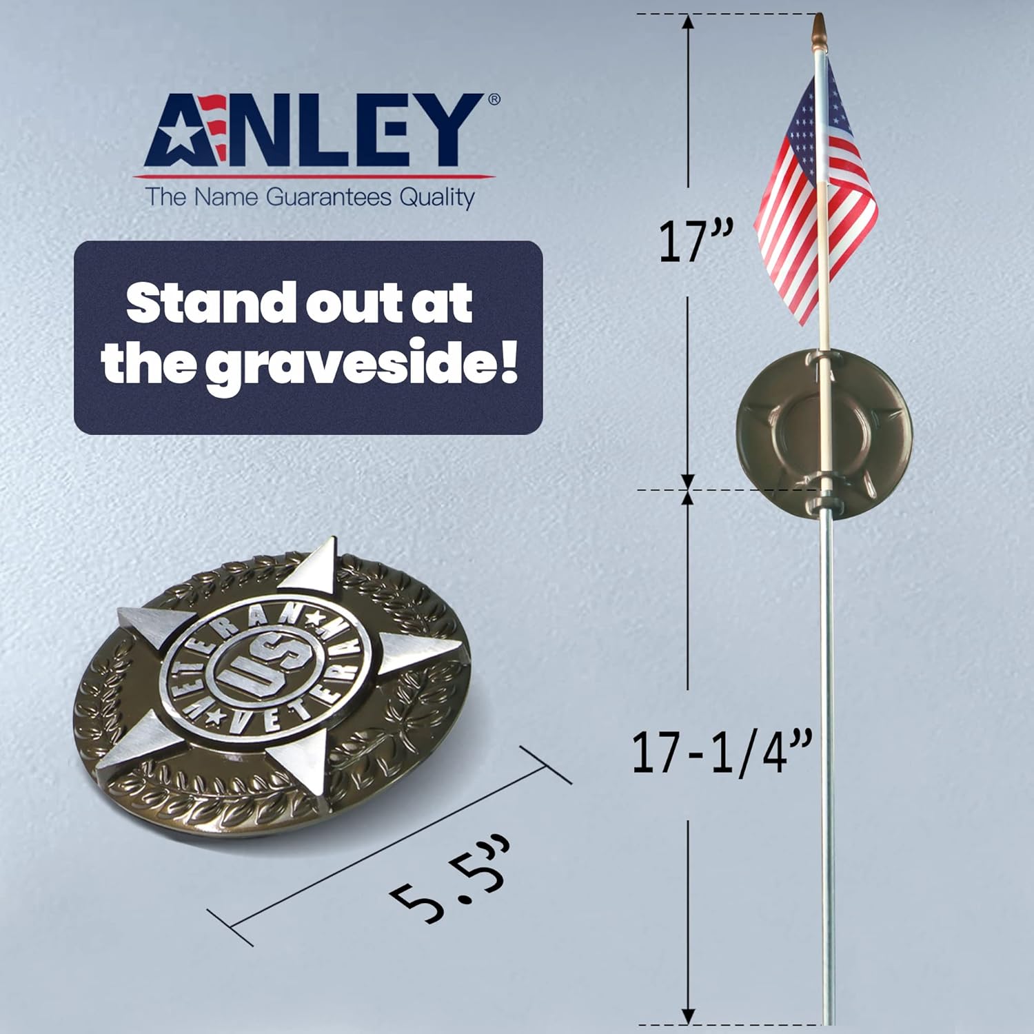 Anley American Veteran Grave Marker with US National Stick Flag 34 Inch Tall - Cemetery Memorial Graveside Plaque Flag Holder Gravemarkers for All American Military Veterans - Image 3