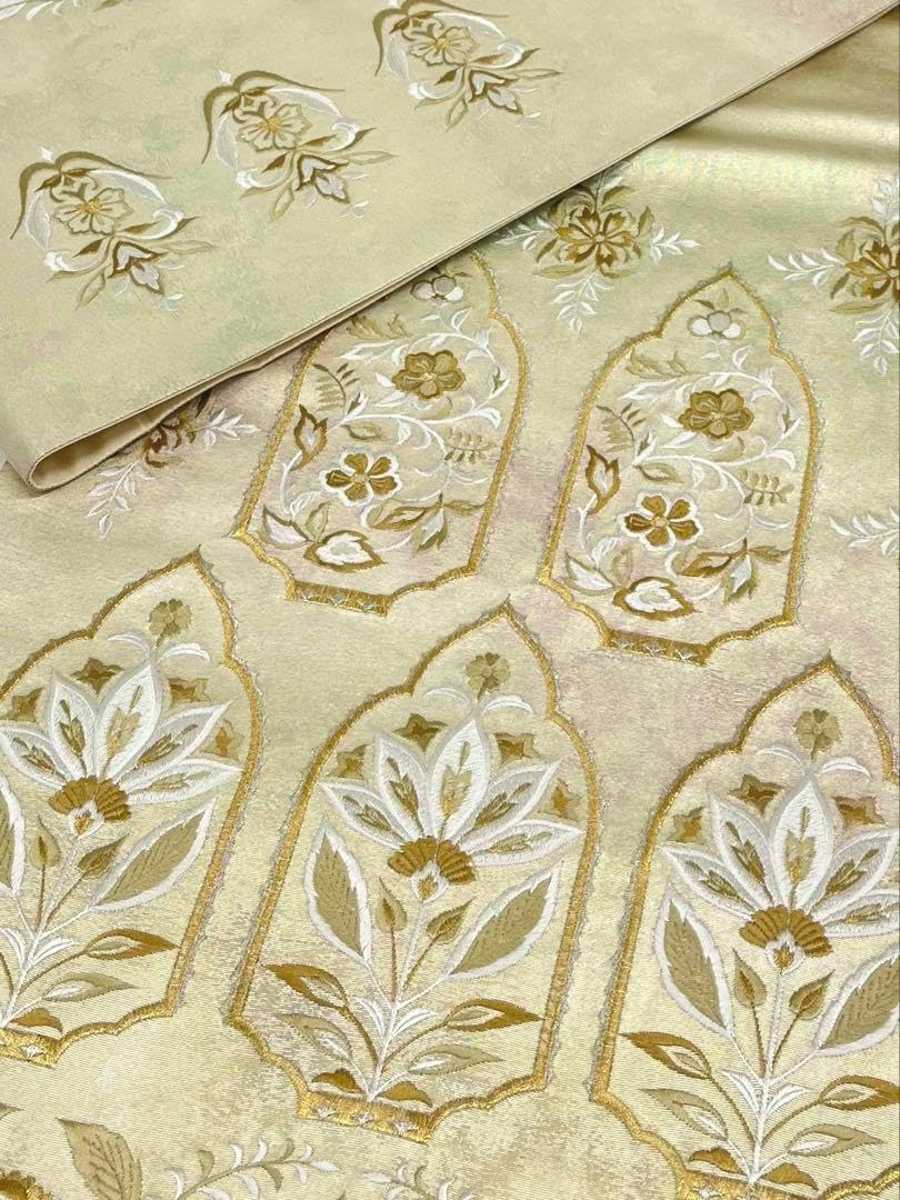 刺繍 袋帯 金糸 正絹 お太鼓柄 Q706.035ho