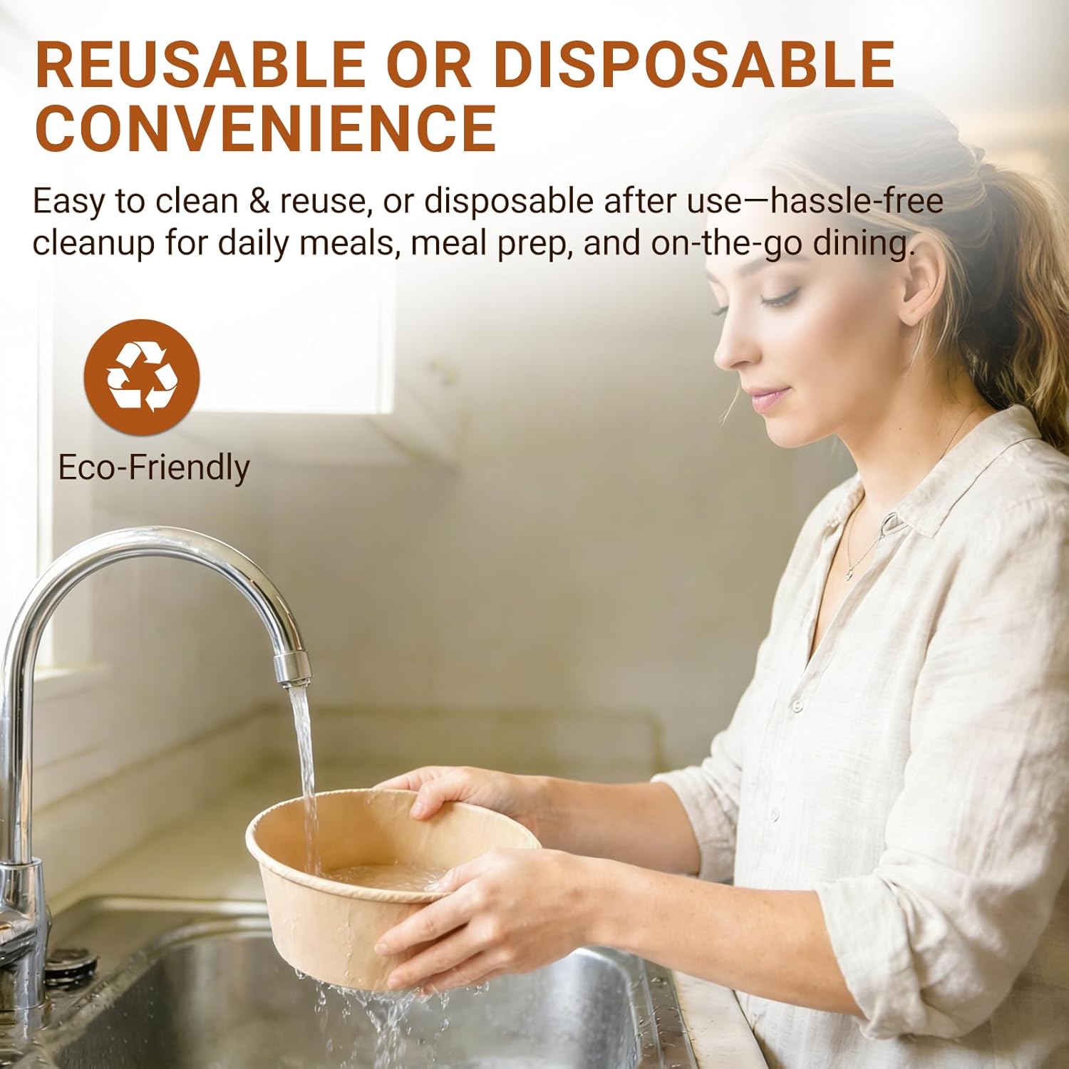 47oz Disposable Round Kraft Paper Meal Prep Containers with Lids, 50pk Oil Proof & Waterproof, Biodegradable Cardboard Food Bowls, Single Use for Gatherings, Schools, Families, Togo, Picnic