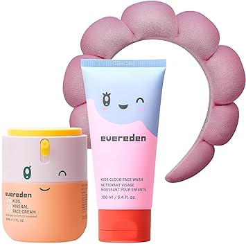 Happy Morning DUO Kids Spa Headband for Girls Clean & Vegan Skin Care Bundle | Cloud Face Wash + SPF 20 Mineral Face Cream | Non-Toxic | Easy-to-Use Skincare