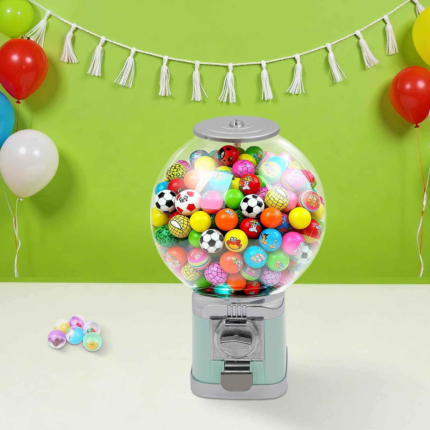 Vending Machines, 20'' Twister Ball Capsule Toys Dispenser Bubble Gumball Machine with 2 Keys, Gumball Machine, 500-1.26-in Diameter Balls for Selling Small Capsule Toys, Pinballs. (Green)