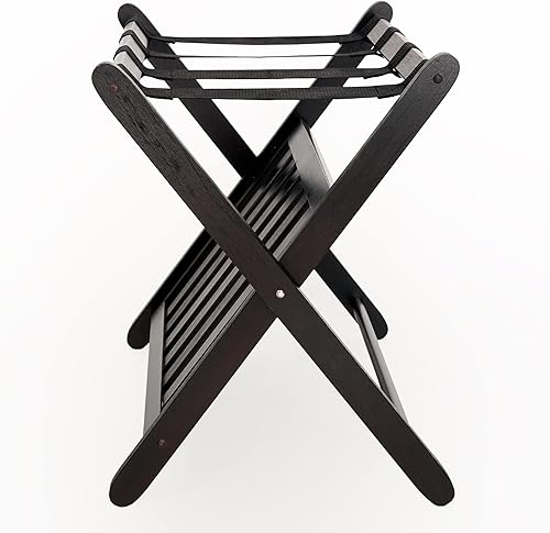 Miniatura 3 de Smart FENDEE Soporte de maleta de madera totalmente ensamblado, portaequipajes plegables con estante para zapatos, soportes de equipaje resistentes,