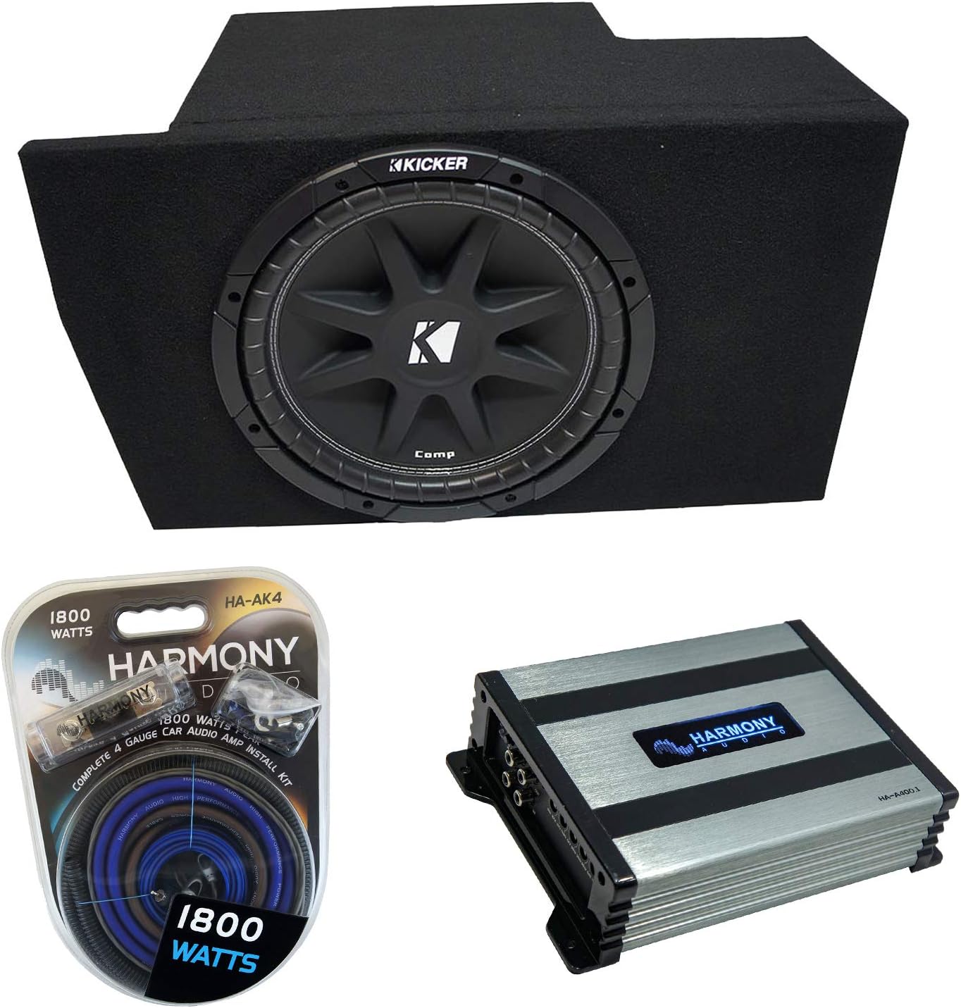 Discount 80% Compatible with 2005-2014 Ford Mustang Coupe Kicker Bundle Comp C12 Single 12 Sub Box Enclosure & Harmony HA-A400.1 Amp