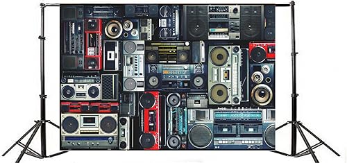 Miniatura 4 de AOFOTO Fondo de pared vintage de 10 x 7 pies, estilo retro de los años 80, amplificador nostálgico anticuado, música, audio antiguo, altavoz bajo,
