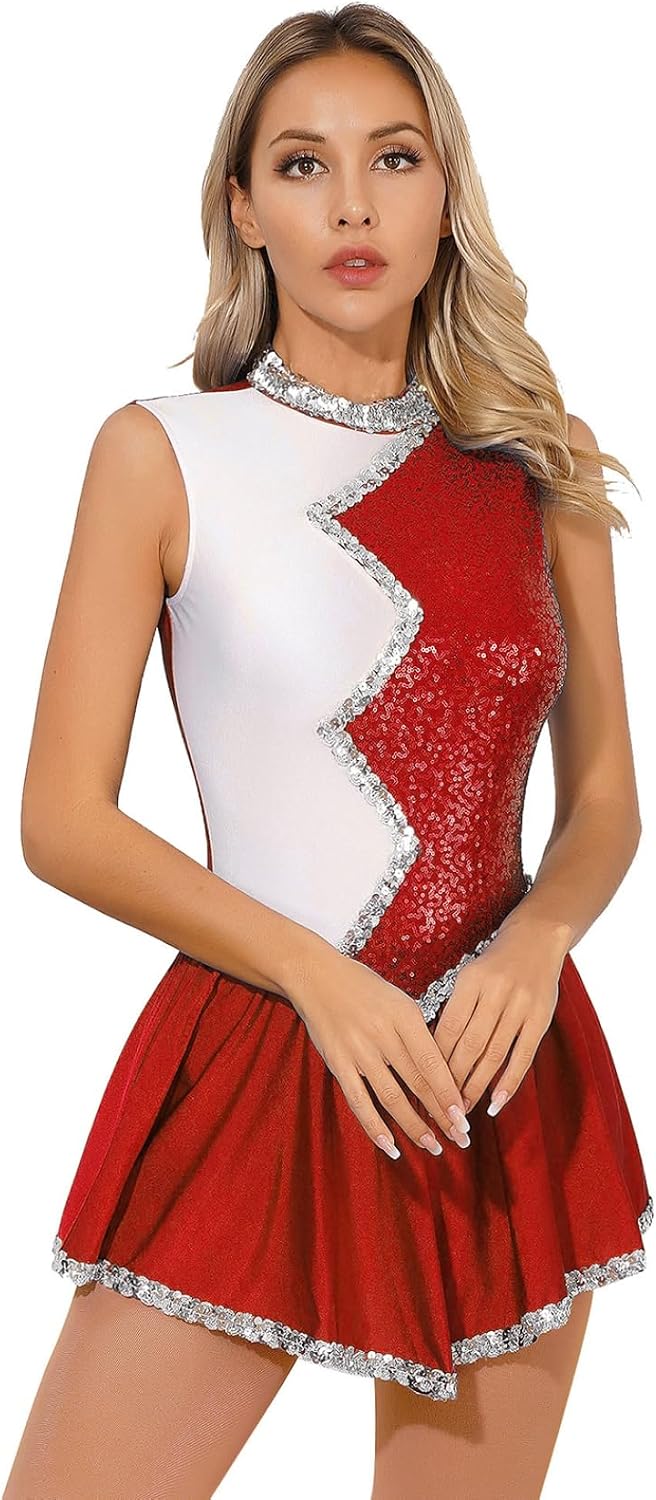 Linjinx Women's Shiny Sequins Cheerleading Uniform Outfits Ballet Dance Dress Gymnastics Leotard