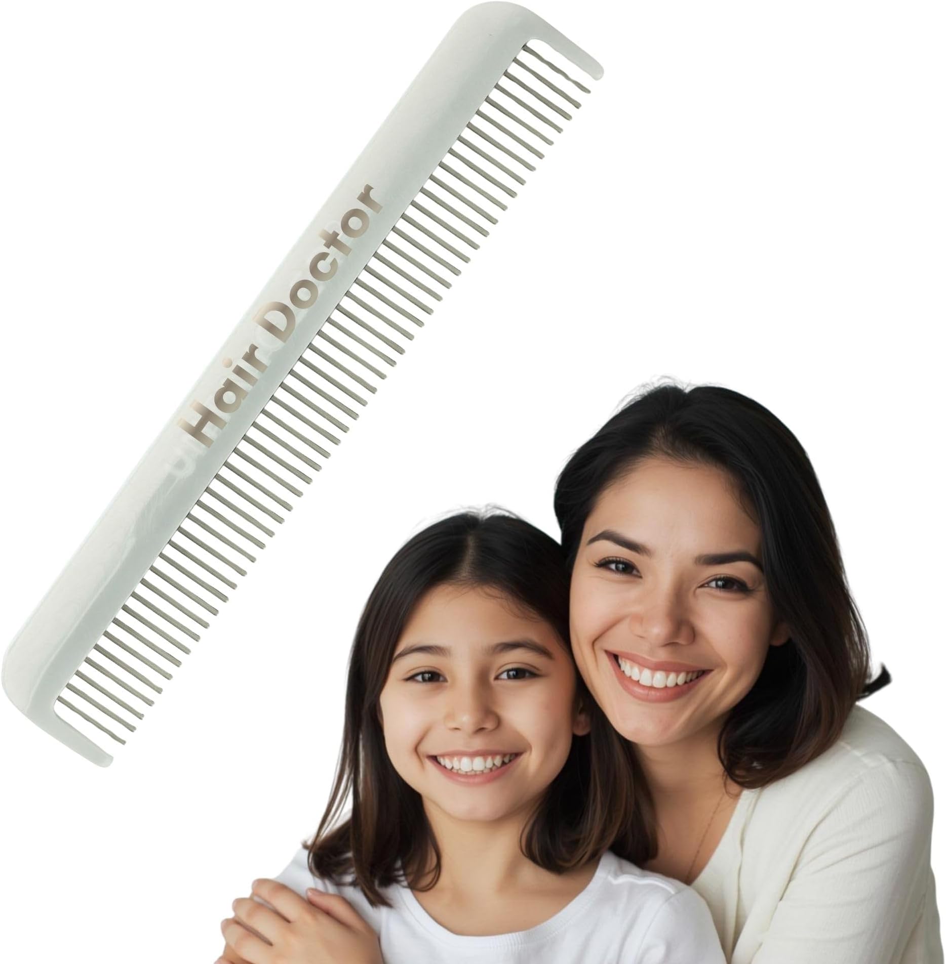 HAIR DOCTOR Hair Detangling Comb with silky smooth rotating teeth, 7inch, White Sheen