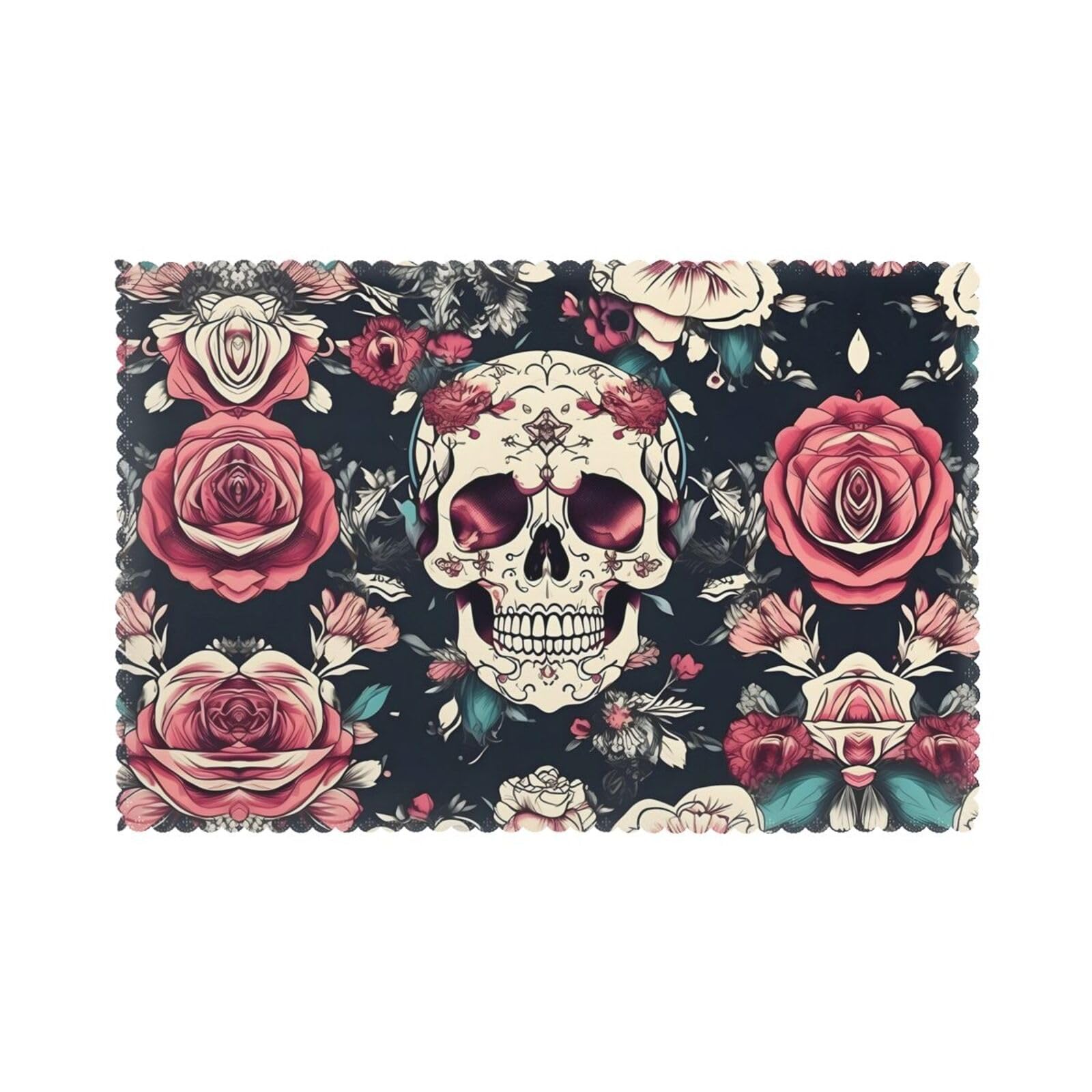 Lot de 6 sets de table de Noël tête de mort anti-tache et durable
