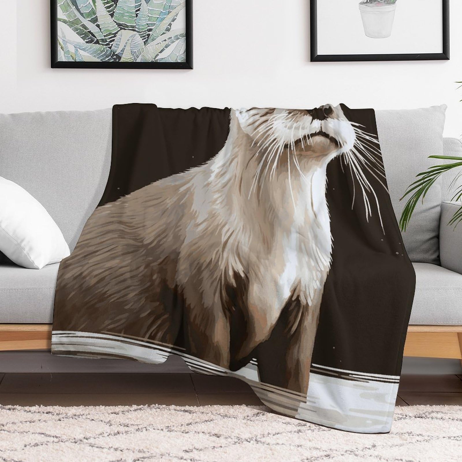 Custom Otter Blanket Lightweight Flannel Fleece Throw for Couch Sofa Bed Luxury Soft Cozy Plush Lap Bedtime Blanket for All Seasons Bedroom Home Decor Gifts 60x80