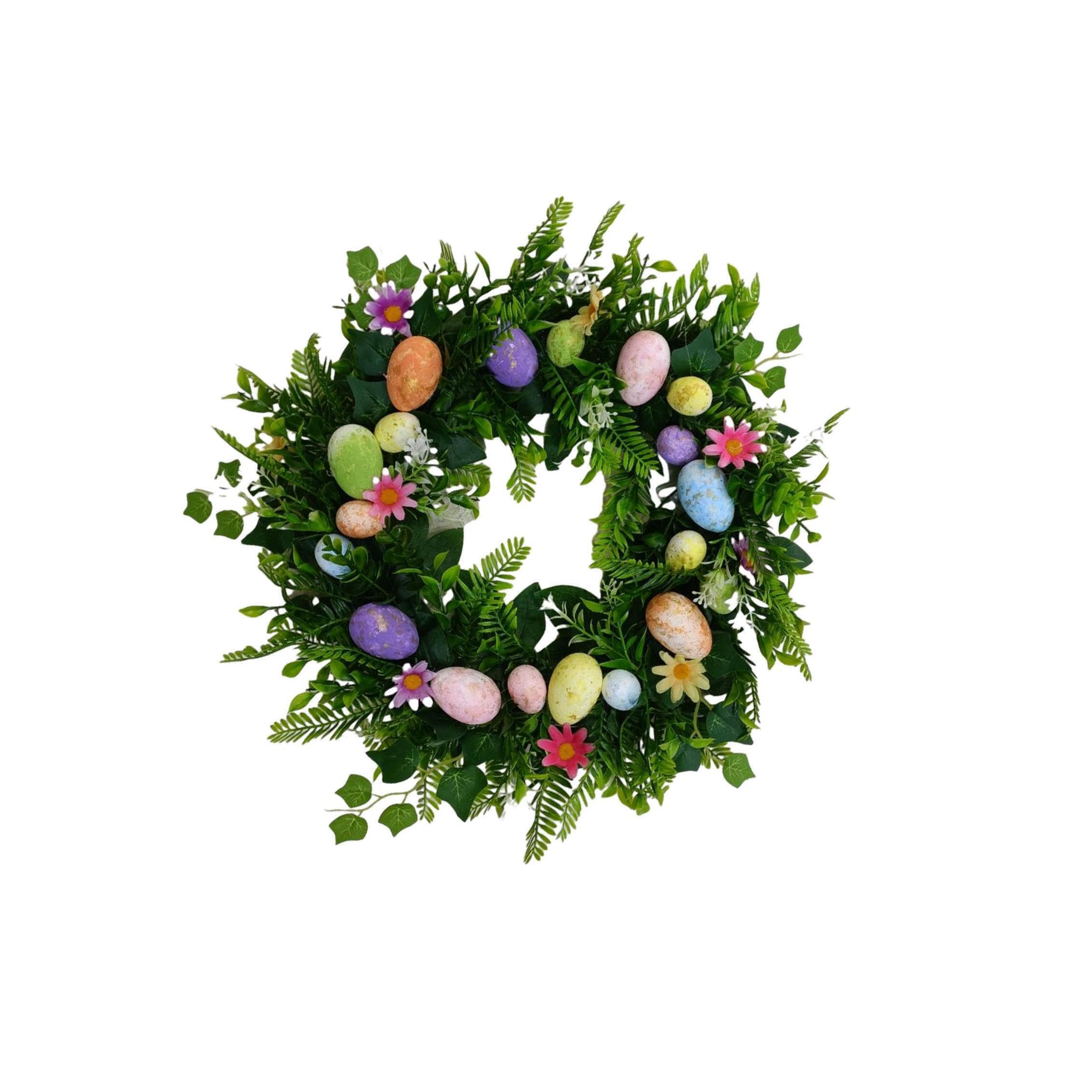 CYDZSRA Easter Spring Wreath Easter Decorations Home Joyful Arrangement Of Flowers And Eggs For Seasonal Spirit Front Door Artificial Flowers Door Wreath, Style A