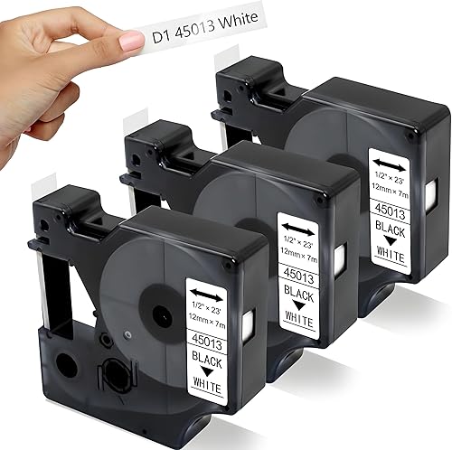 Repuesto para rotuladora Dymo D1 45010 S0720500 D1 compatible con Dymo Labelmanager 160 recambios de cinta de 0.472 in 12 pulgada, 3 paquetes