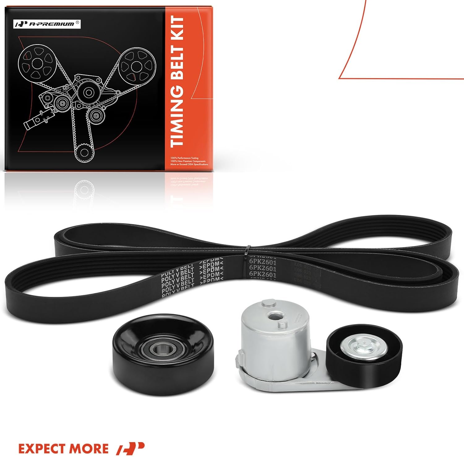 A-Premium Engine Serpentine Belt Drive Kit with Tensioner & Idler Pulley Compatible with Chevrolet C3500HD 2001-2002, Express 3500 2001-2002 & GMC C3500HD 2001-2002, Savana 3500 2001-2002 8.1L