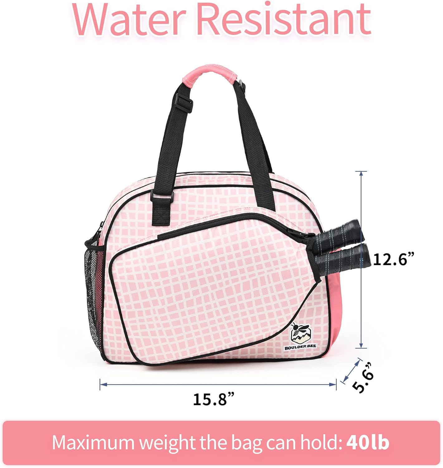 Boulder Bee Pickleball Bags, Premium Pickleball Tote Bag for Girls, Women’s Hand/Shoulder Gym Bag w Water Bottle Holder, with Pickleball Racquet/Paddle Holder - Image 5