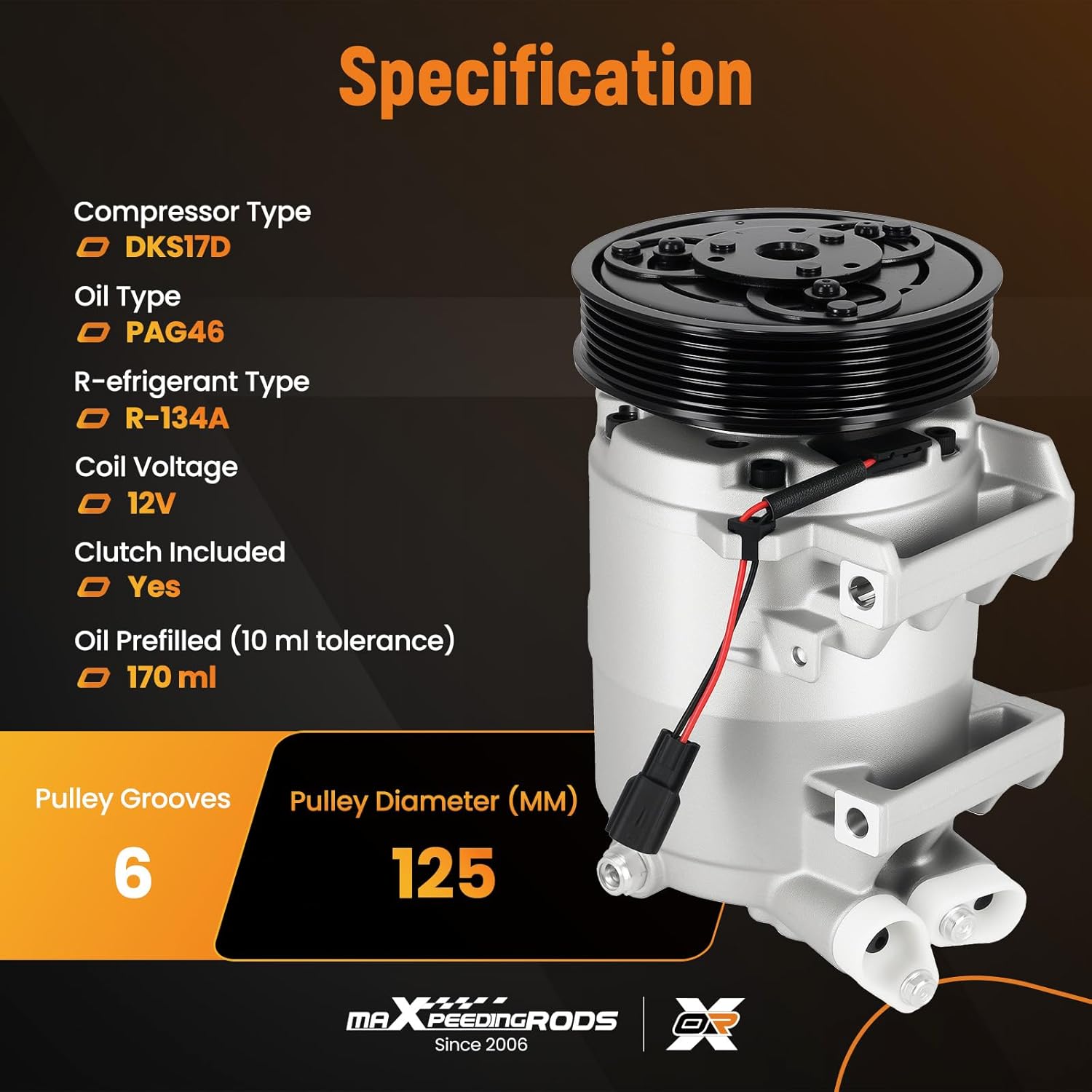 maXpeedingrods A/C AC Compressor with Clutch For Nissan Rogue 2.5L 2008-2013, Rogue Select 2014-2015 L4 2.5L Replaces CO11200C