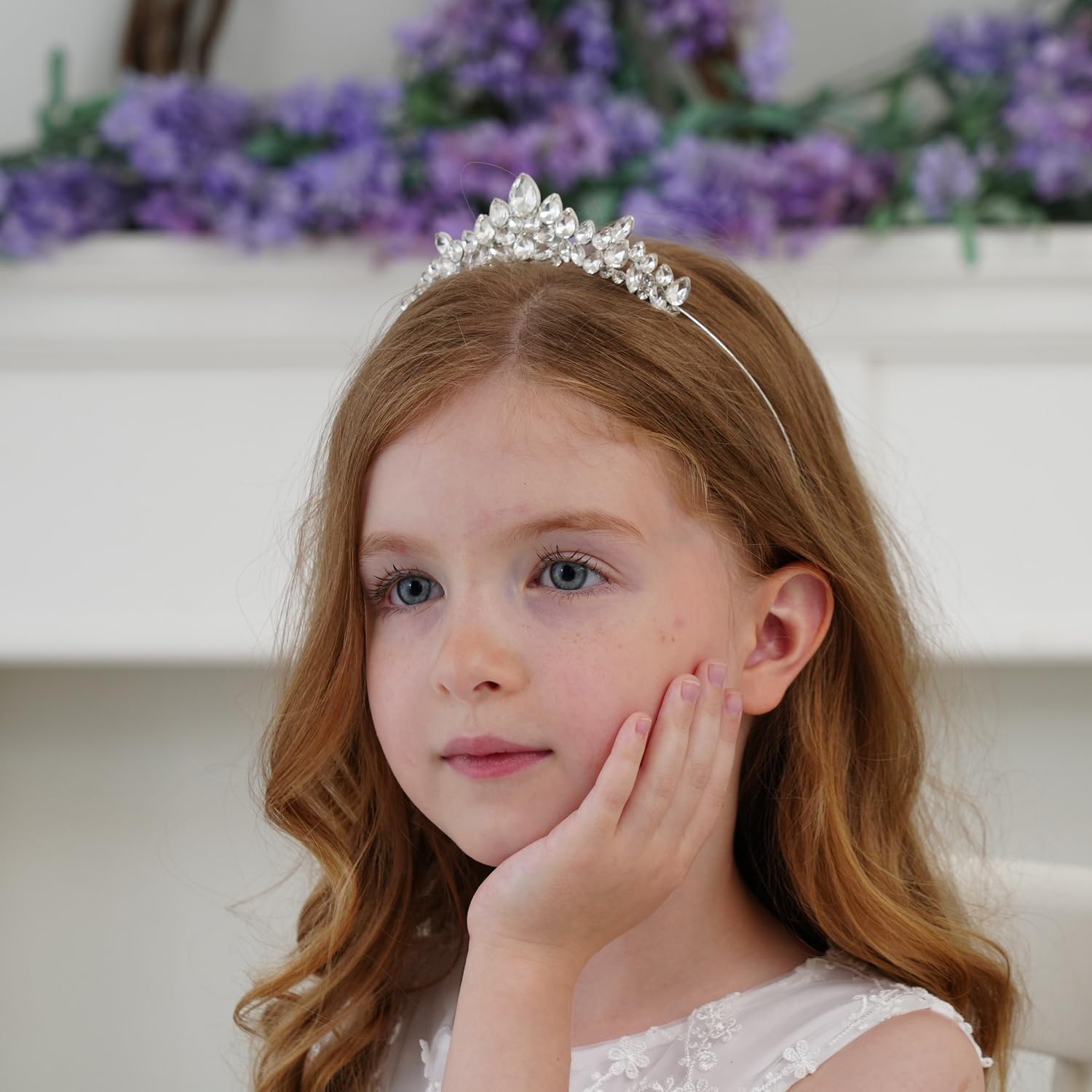 Lovelyshop Crystal Tiara Headband, Rhinestone Crown with Leaf Design, Special Events Hair Accessory (8+), Silver, Small - Image 2