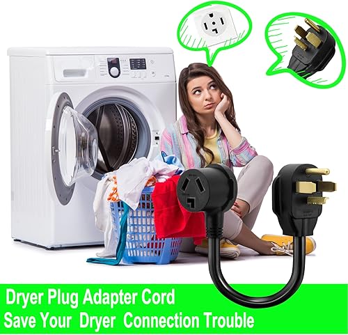 Miniatura 5 de Adaptador de secadora de 3 clavijas a 4 clavijas de 1.5 pies, adaptador de secadora de 4 clavijas a 3 clavijas, NEMA 14-30P macho a 10-30R hembra,
