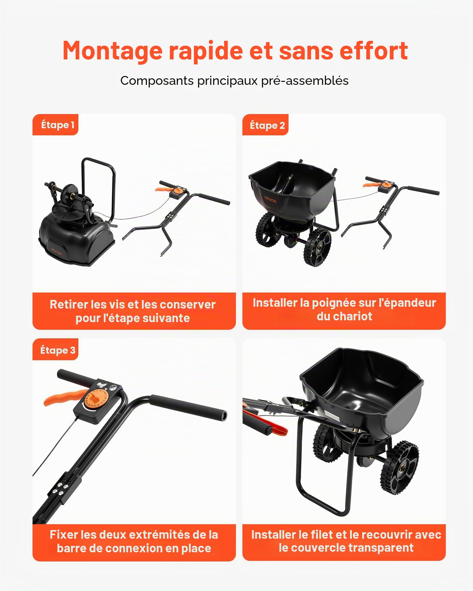 VEVOR Épandeur Engrais Capacité 6,8 kg Épandeur à Semence Largeur Épandage 0-3 m Semoir à Pousser pour Graines, Sel de Déneigement, Semer Jardinage, Pelouse, Gazon, Débit Réglable, avec Roues 25,4 cm