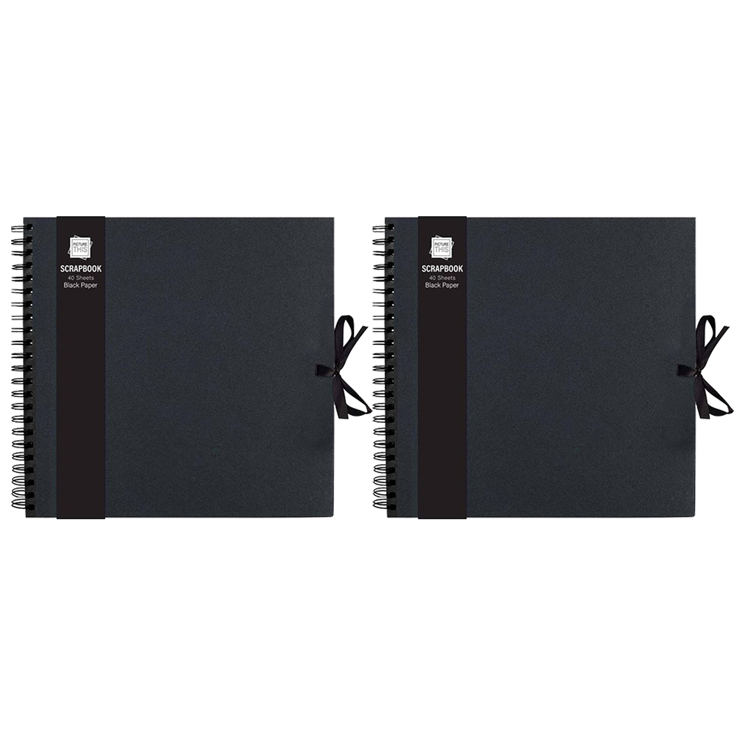 (Set of 2) Blank Hardcover 30cm X 30cm Thick Kraft Paper Scrap Book with Ribbon Tie Closure Scrapbook Album for Photos, Black Spiral Bound Wedding Guest Book Memory Book Gifting (40 Sheets)