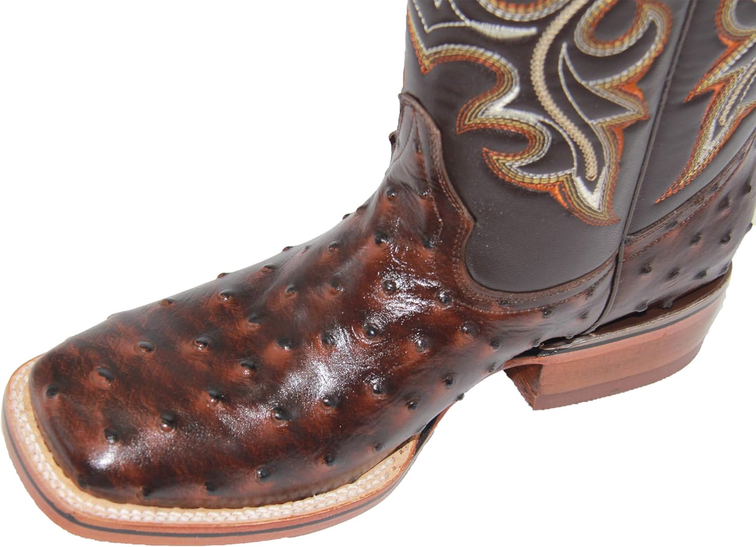 Western Shops Mens Genuine Cowhide Leather Quill Ostrich Print Western Cowboy Square Toe Rodeo Boots - Image 3
