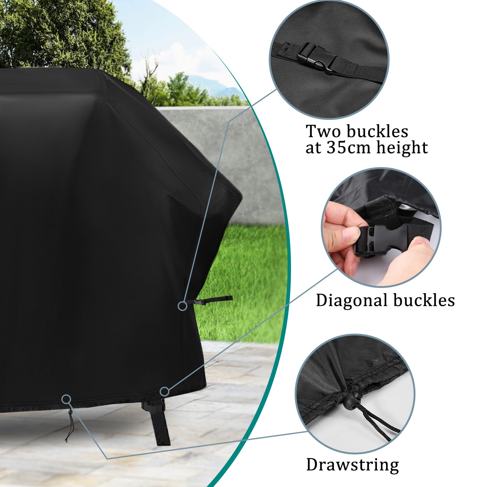 Funda impermeable para barbacoa de 150 x 67 x 102 cm para parrilla de fogata con mesas auxiliares 420D Protect para parrillas OO101/OG701/OG850/OG901 al aire libre