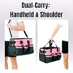 Multi - Purpose Cleaning Tool Organizer Tote Bag, Large Capacity with Adjustable Compartments, Portable Hand Strap & Adjustable Shoulder Strap for Cleaning, Gardening, Car Organization (Pink)